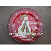 KC-02542beautiful ceramic christmas snowman plates,funny round flat pizza/cake plates